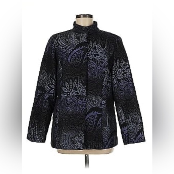 Chico’s Women’s Muse Paisley Button-Up Blazer Jacket Career Black/Purple Size 2 - Picture 1 of 11